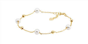 Sterling Silver Freshwater Pearl And Ball 18+2Cm Bracelet Gold Plated