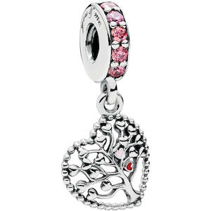 Charms: Tree Of Love Silver Hanging Charm w Enamel & CZ