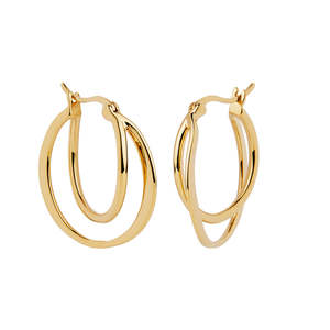 Najo: Yellow Gold Plated Silver Double Wire Hoop With Lever Clasp