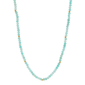 Najo: 4Mm Round Amazonite & 3Mm Yellow Gold (14K 1Mc) Plated Silver Bead Necklace, 42Cm +5Cm Ext