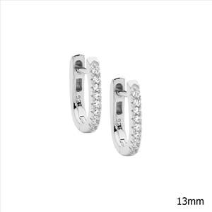 Sterling Silver White Cubic Ziconia Oval Hoop Earrings