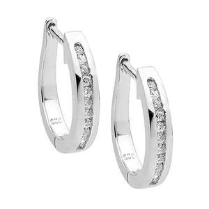 Sterling Silver White Cubic Ziconia Chanel Set Hoops