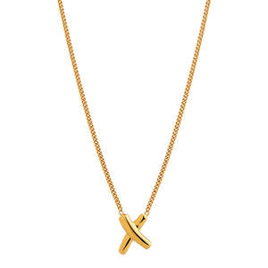 8X10mm Yellow Gold Plated Silver X On 1mm Curb Chain Necklace,