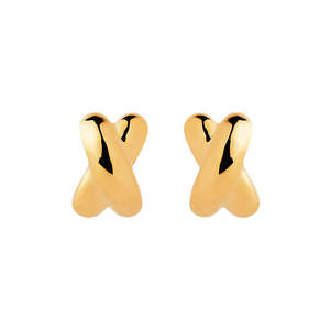 Najo: Yellow Gold Silver Plated Puffed X shape with Stud Fitting