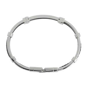 Najo: 9mm Wide Stainless Steel & Plaited Black Leather Hinged Bracelet, 72mm Inner Diam