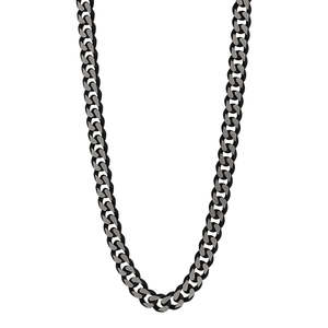Najo: Men's 8.5mm Wide Brushed Stainless Steel Flat Curb Necklace With Ip Black Plating, 55cm