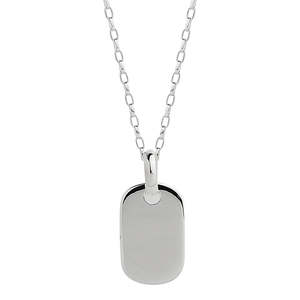 Najo: Men's 11X18mm Silver Dog Tag On 1mm Oval Link Chain, 55cm, Antitarnish