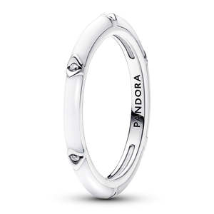 Sterling Silver Ring With Clear Cubic Zirconia And White Enamel Size 52