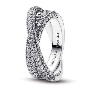 Dual Band Sterling Silver Ring With Clear Cubic Zirconia - Size 54