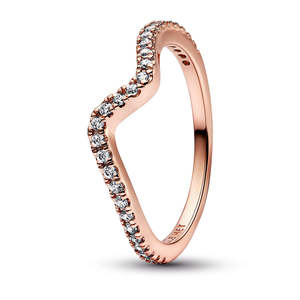 Wave 14K Rose Gold-Plated Ring With Clear Cubic Zirconia Size 54