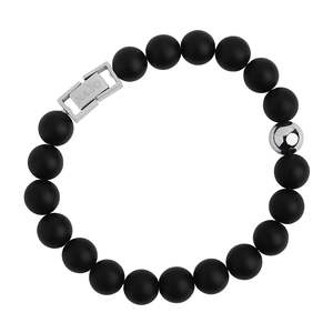 Bracelets: 10mm Matt Onyx Round Beads And 1 Steel Beads Bracelet