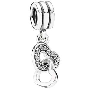 Locking Hearts Stg With Cz Hanging Charm