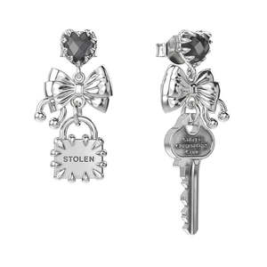 Stolen Girlfriends Club: Clear Quartz and Sterling Silver Love Locked Bow Earrings