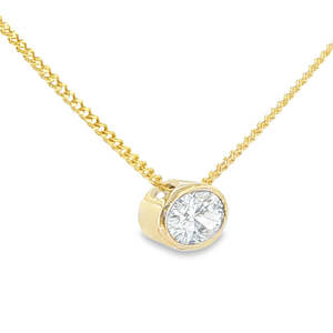 Pendants Necklaces: TALIA - 9ct Yellow Gold Diamond Pendant Rubover Set Modern Horizontal 0.42ct on Chain