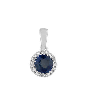 Pendants Necklaces: 9ct White Gold Round Sapphire And Diamond Halo Pendant