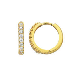 Earrings: 9ct Yellow Gold Cubic Zirconia Huggies