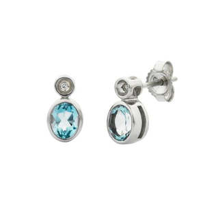 9ct White Gold BlueTopaz & Diamond Earrings