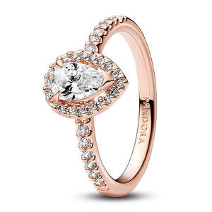 Fashion Rings: 14K Rose Gold-Plated Ring With Clear Cubic Zirconia
