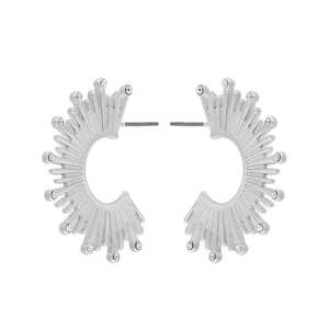 Dansk Smykkekunst: Shimmer Sun Hoop Rhodium Ion Plated Earrings With Surgical Steel Posts