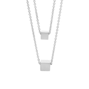Ellani: Stainless Steel 2 Cubes On Dbl Chain 44 & 55Cm Necklace