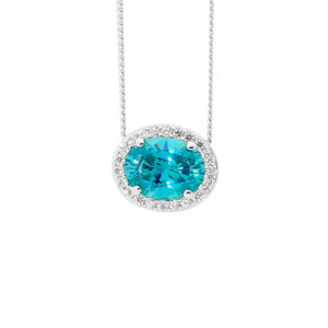 SS Mint Oval CZ w/ WH CZ Surround Slider Pendant