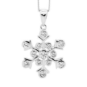 SS WH CZ Bezel Set Snowflake Pendant