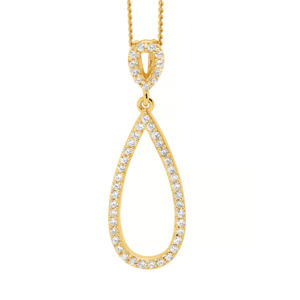 Ellani: SS WH CZ Double Open Tear Pendant w/ Gold Plating