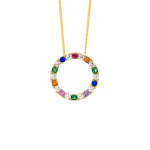 Ss Wh & Multi Colour Cz 16Mm Open Circle Pendant W/Gold Plating
