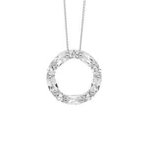 Ss Wh Cz Round & Baguette 18Mm Circle Pendant