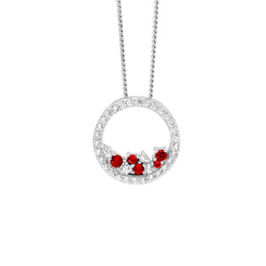 Ellani: Ss Wh Cz 14Mm Open Circle Pendant W/ Scattered Red & Wh Cz