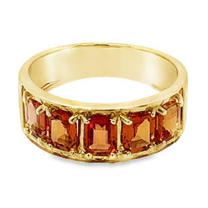 Rings: 9ct Yellow Gold Octagonal Orange Sapphire Ring S=5x(5x4mm)