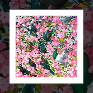 "Blossoming Birds of Aotearoa" bird art print by Frank Gordon
