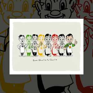 Iconic Art Prints: "From Charlie to Charlie" (Mr Foursquare) art print by Dick Frizzell