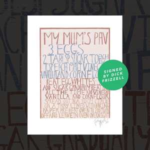 Premium Art Prints: Pavlova II (Overnight Success) - signed recipe print by Dick Frizzell (pre-order)