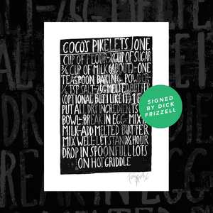 Coco's Pikelets (Hot Buttered II) - signed recipe print by Dick Frizzell (pre-order)
