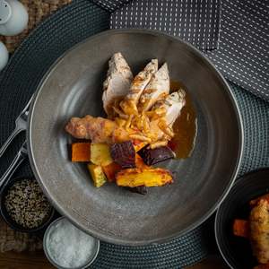 Weight Management: Roast Pork with Roasted Seasonal Vegetables