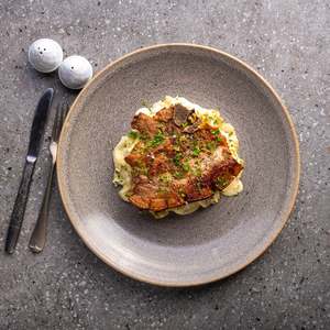 Gluten Friendly: Apple Cider Pork Chop with Braised Creamy Cabbage