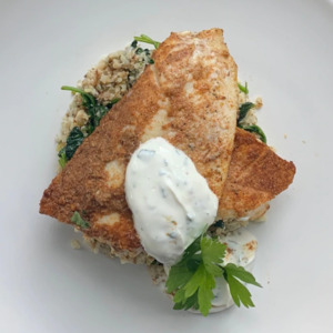 African Spiced Fish with Cauliflower and Spinach Rice