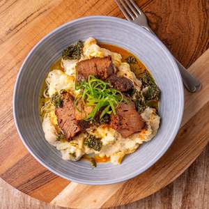 Slow Cooked Beef Brisket with Cauli Mac
