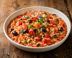 Meals: Tomato & Olive Risotto with market vegetables & fresh herbs.