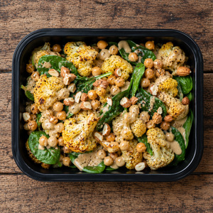 Meals: Roasted cauliflower and chickpea salad with tahini dressing.