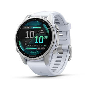 Garmin Watch: fenix 8 – 43 mm, AMOLED - Silver with Whitestone Silicone Band