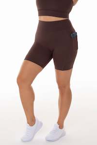 All: High Rise Coffee Pocket Midi Shorts