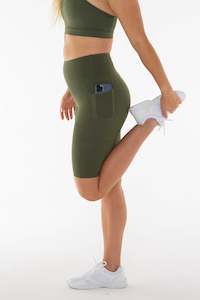 High Rise Khaki Pocket Bike Shorts