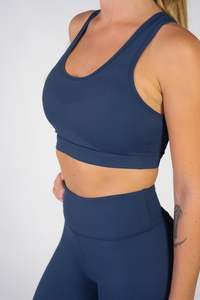 Sports Bras: Infinity Navy Laser Cut Sports Bra