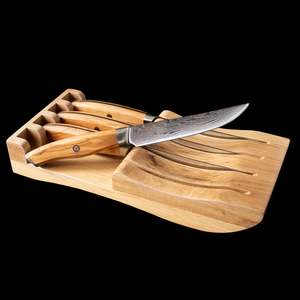 Steak Knife Set - x4 Damascus knives with Olive Wood Handles