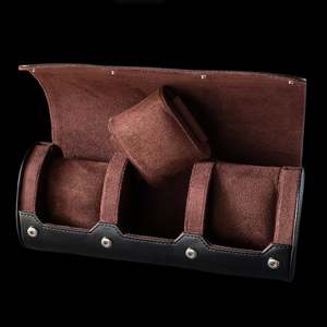 Watch Roll - Luxury Black/ Burgandy 3 Slot Slider