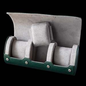 Watch Storage: Watch Roll - Luxury Green/ Grey 3 Slot Slider
