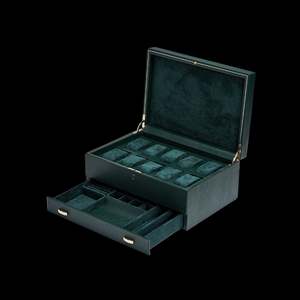 Watch Boxes: Watch Box - Wolf British Racing Green 10 Slot with Jewellery Tray