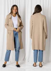 Jackets Coats: Love Lily | Barcelona Pocketed Longline Knit Coatigan | Beige